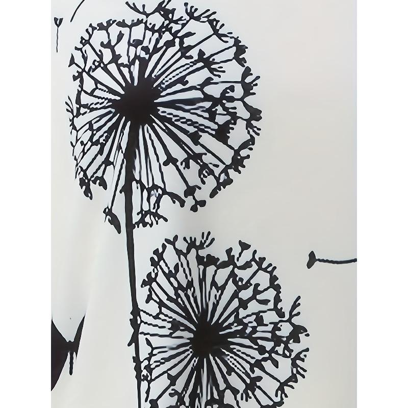 European sizes Dandelion & Butterfly Print T-Shirt, Casual Crew Neck Short Sleeve Top For Spring & Summer, Women's Clothing