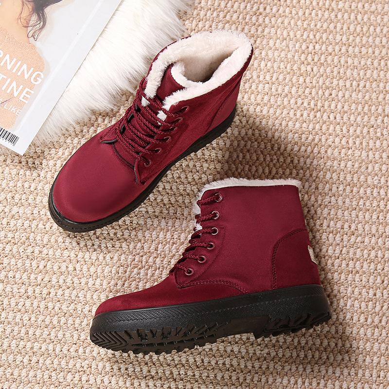 Women's Temu New Winter Korean-Style Ankle-Length Snow Boots - Plus-Size, Flat-Heeled, Fleece-Lined, Cotton-Padded