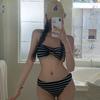 Wind retro striped sexy babes with small breasts sexy bikini split swimsuit women