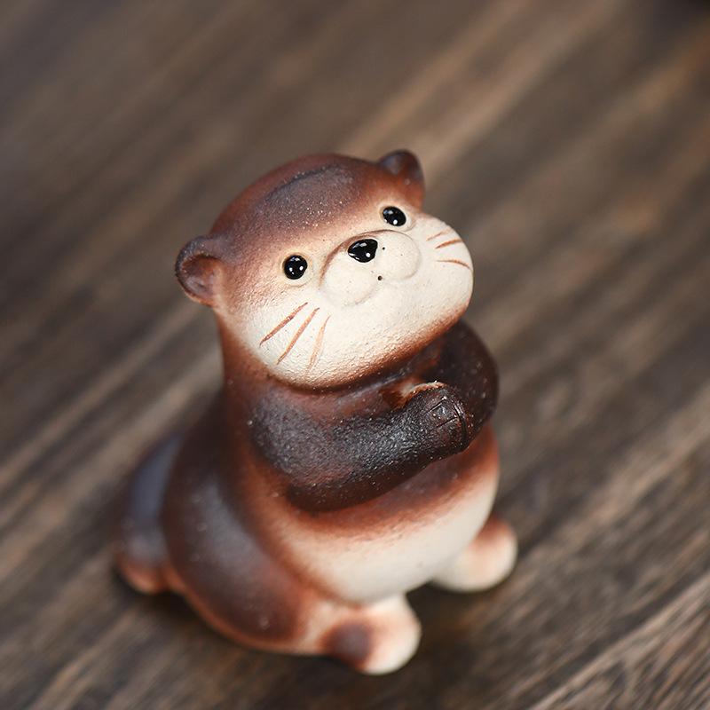 1pc Yixing Purple Clay Tea Pet Otter Ornament Animal Tea Play Decoration Tea Table
