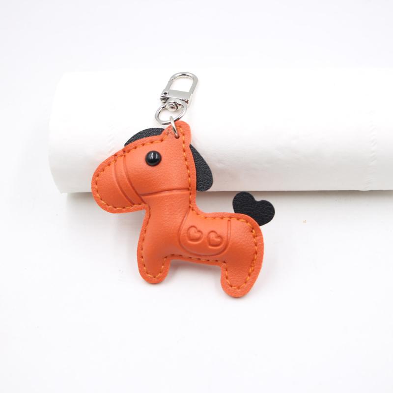 Cute  Women Men'S Cartoon Pu Horse Keychain Car Keyring Bag Pendant Charm Leather Animal Keyfob Sister Bestie Friend Gift