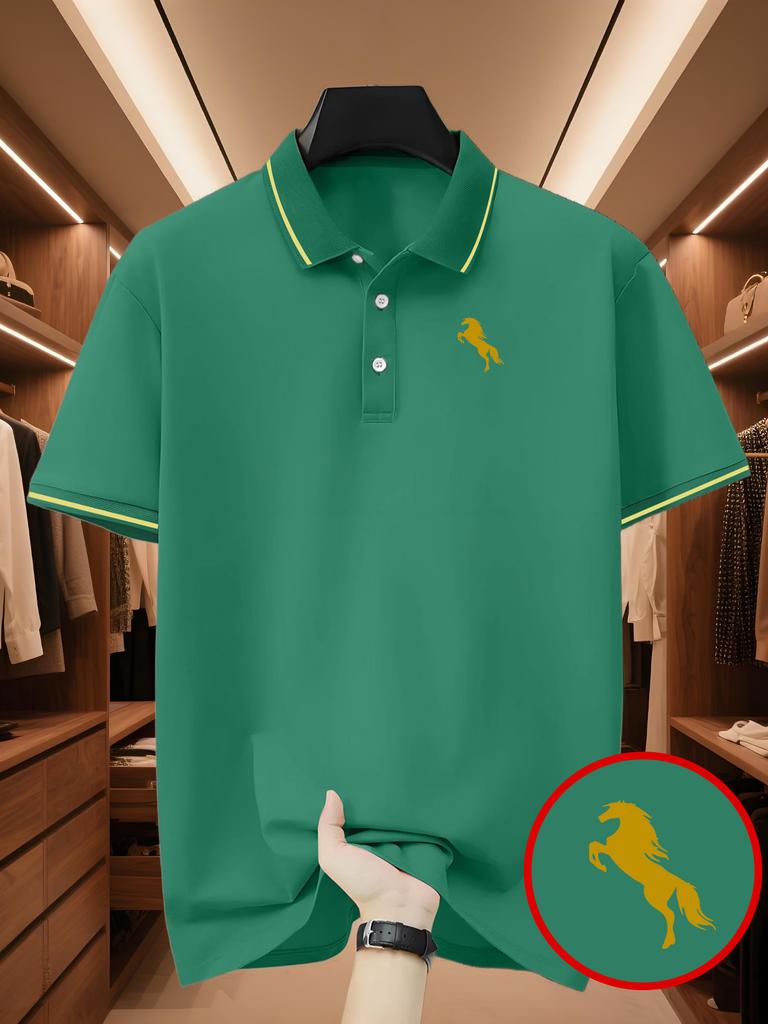 Herren Outdoor Golf Polohemd mit Pferdeprint - Einfaches und Stilvolles Polohemd, Business Casual T-Shirt - Kurzarm & Kragen, Tägliche Freizeitkleidung