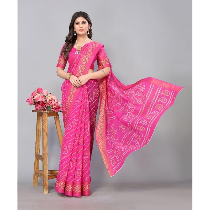 Yashika Women' Linen Jari Printed Saree With Blouse Piece(JETPURI )
