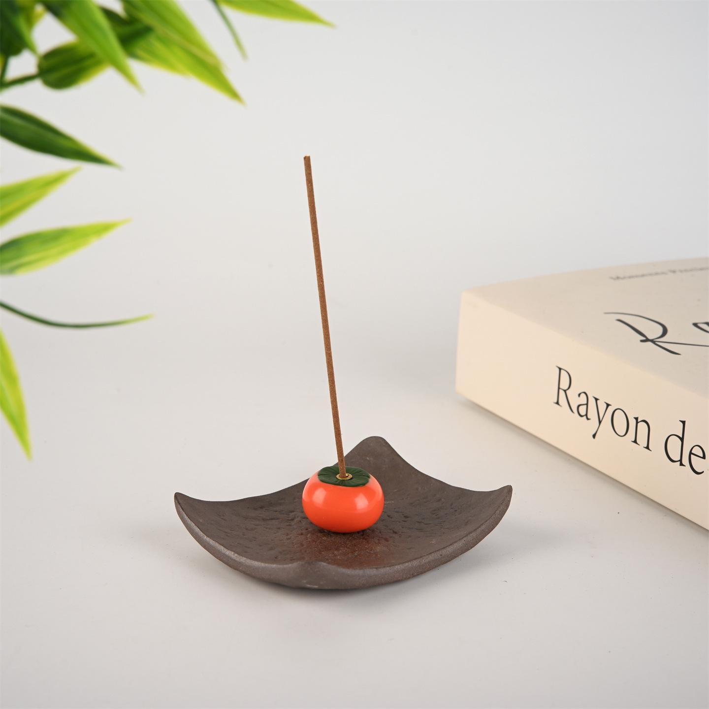 Handmade Zen Incense Holder: Persimmon-Inspired Tray for Sticks and Cones