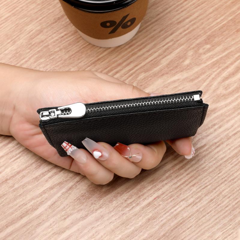 Soft Leather Mini Change Bag Card Bag Short Thin Leather Zipper Coin Bag Key Bag Wallet