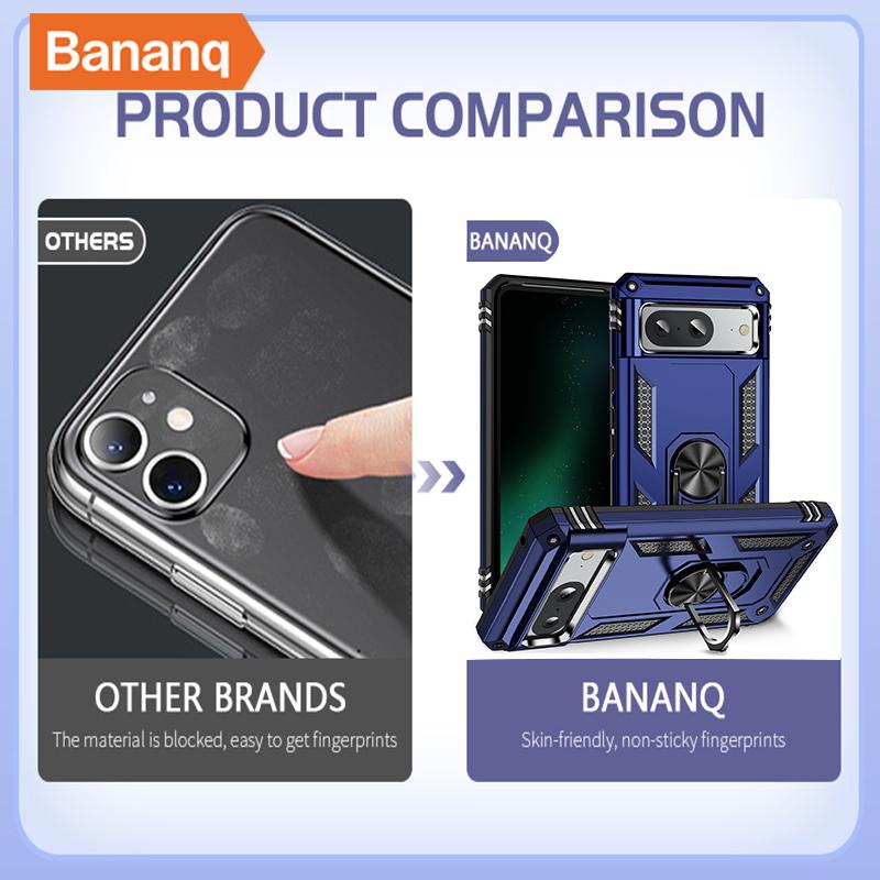 Bananq Custodia Armatura Antiurto in Metallo con Anello da Dito per Google Pixel 9 8 7 6 Pro 8A 7A 6A Supporto Magnetico da Auto Copertura per Telefono