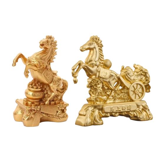 Horse Ornament Golden Finish Versatile Horse Figurine Symbol of Strength Success Zodiac Resin Statue Home Decor