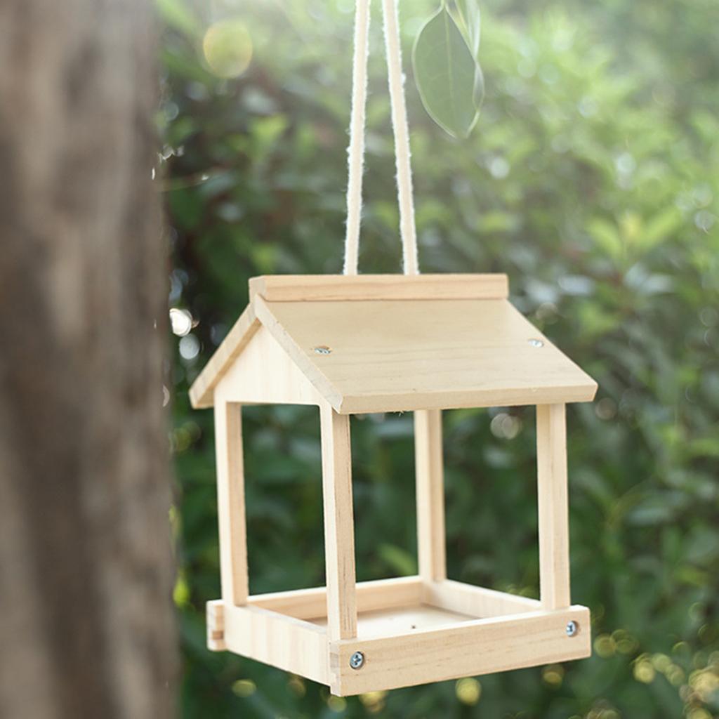 Wooden Hanging Bird Fossat Open Bird Feeder Patio Decoration