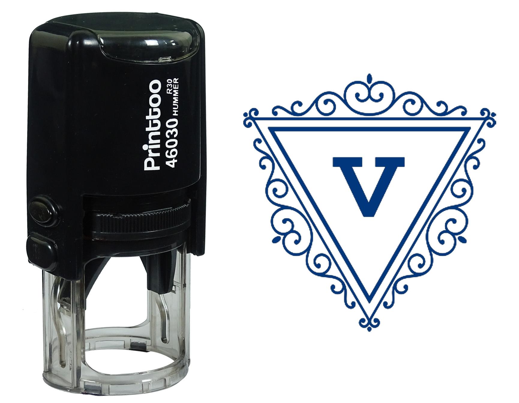

Printtoo V Alphabet Swirl Border Triangle Monogram Initial Self Inking Rubber Stamp Office 30 mm Diameter (Approx) синій