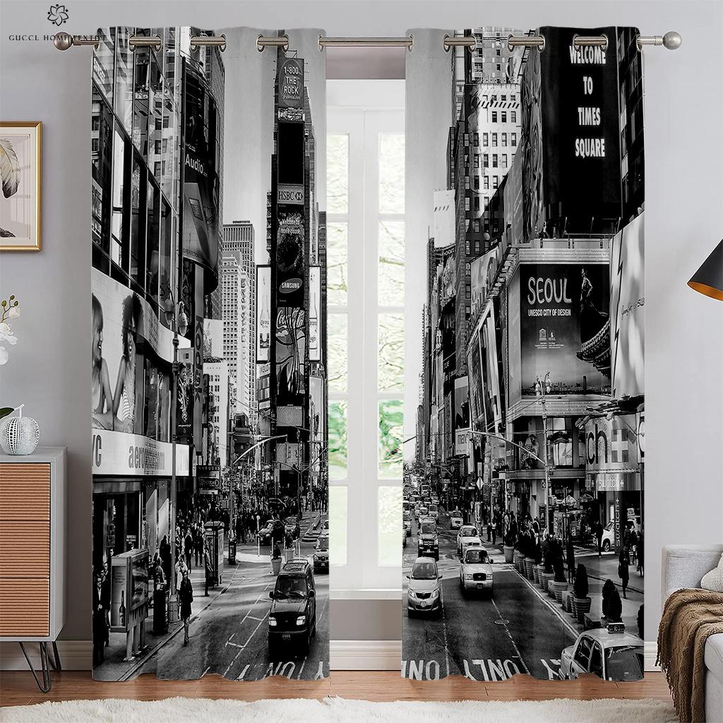 City Building Night View Seaside 3d Printed Curtains Living Room Kitchen Bedroom Decorative Curtains Easy To Wash And Care 2 Pcs