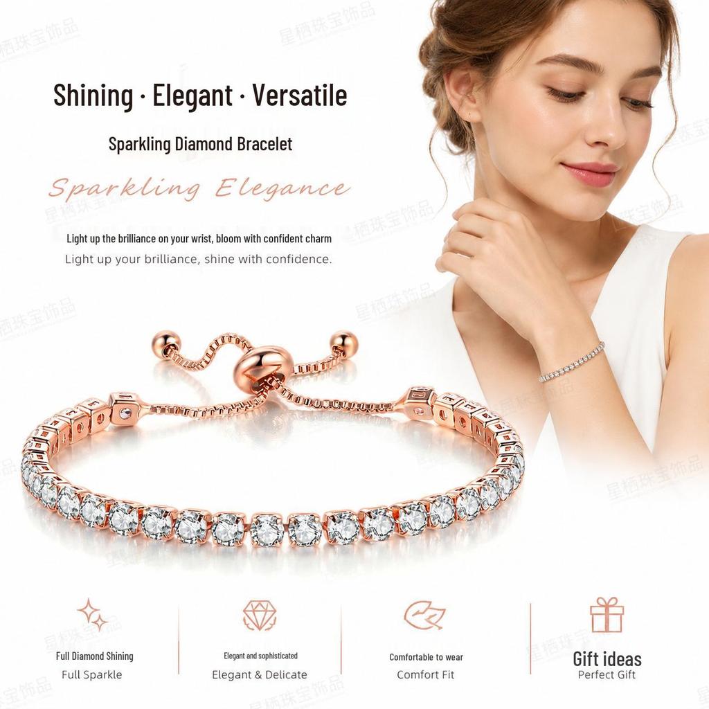 Women's Fashion Zirconia Paved Bracelet with Sliding Clasp - Elegant, Versatile Jewelry Gift