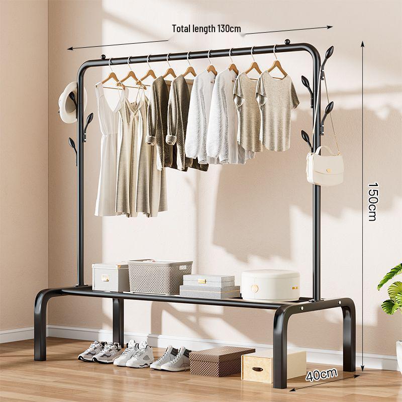 Indoor Double-Rod Floor-Standing Clothes Rack for Balcony or Bedroom