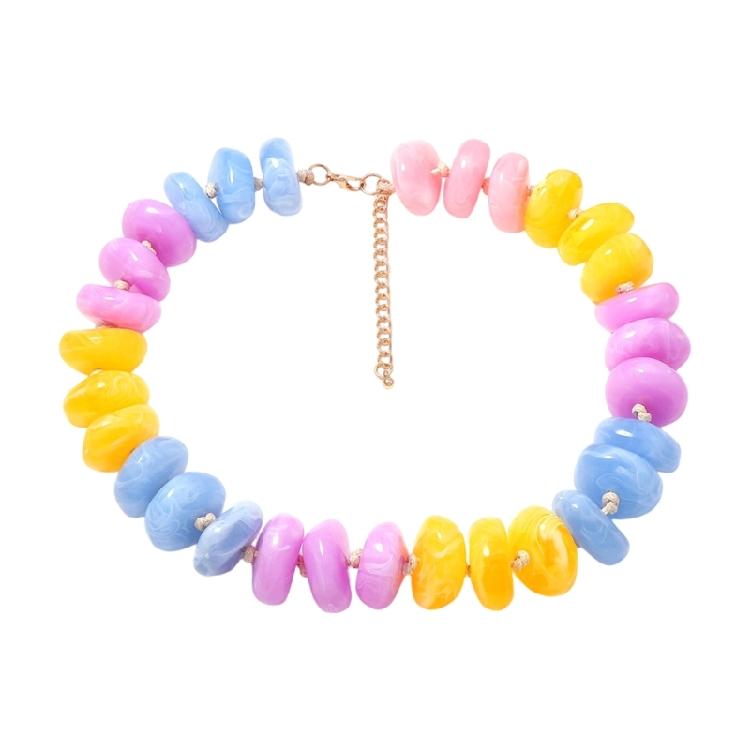 Resin Bead Strand Necklace With Color-Block Detail, Extender Chain Fit and Statement Styling for Daily Outfit Pairing