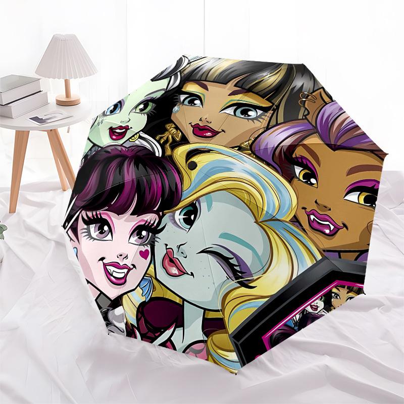 Monster High, Characters Automatic Opening and Closing, 8 Rib Structure Portable Umbrella, Suitable for Men and Women In All Seasons  Perfec