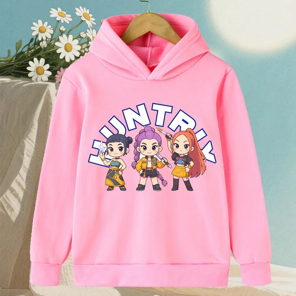 2025 New Autumn/Winter KPop Devil Hunter Cartoon Printed Girls' Hoodie Warm Children's Fashion Casual Children's Clothing Top