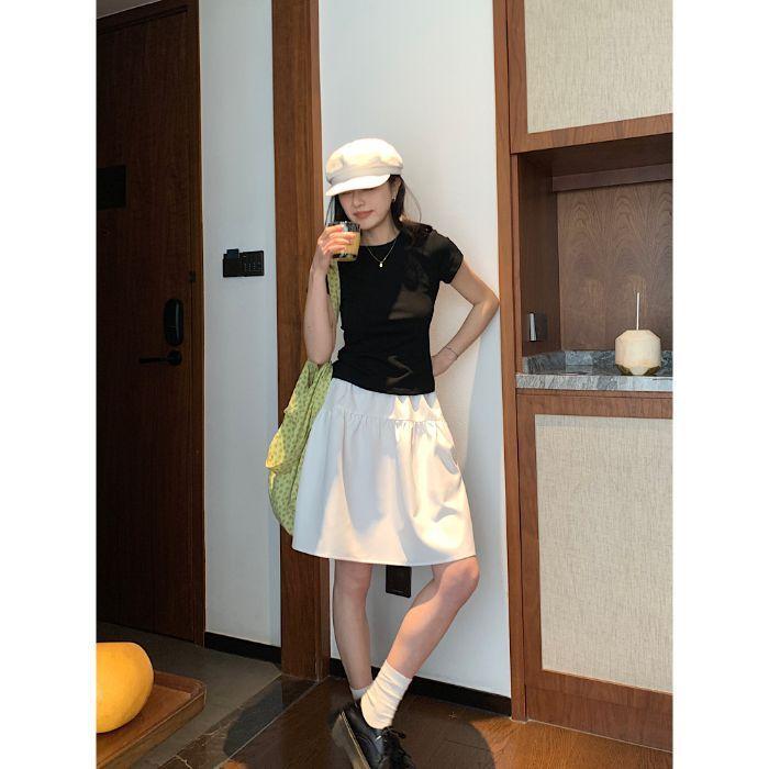 College Girl A Line Skirt Summer Cotton Blend Casual Wear With Stretch For Teens