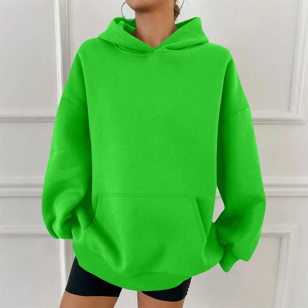 Women's Fashion Casual Solid Color Pocket Long Sleeve Hoodie