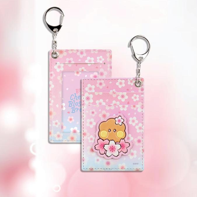 BTS BT21 Official Minini PU Leather Patch Card Holder CHEERY BLOSSOM Authentic