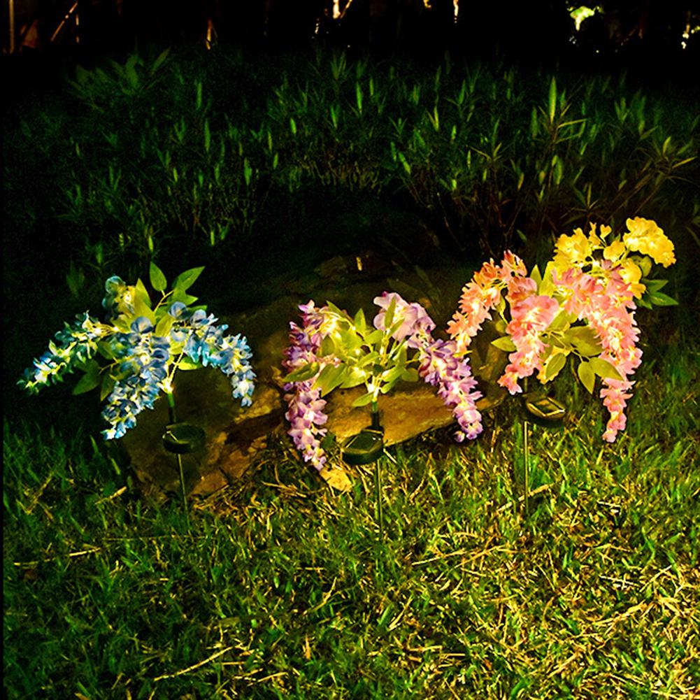 2Pcs Solar Powered Wisteria Flower Lawn Lamp IP65 Waterproof LED Wisteria Flower Lamp Last Up To 8H Courtyard Garden Decoration