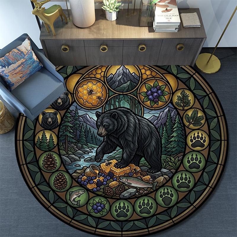 Bear Nature Harmony Round Area Rug Under Office Chairs Bedroom Living Room Home Decor