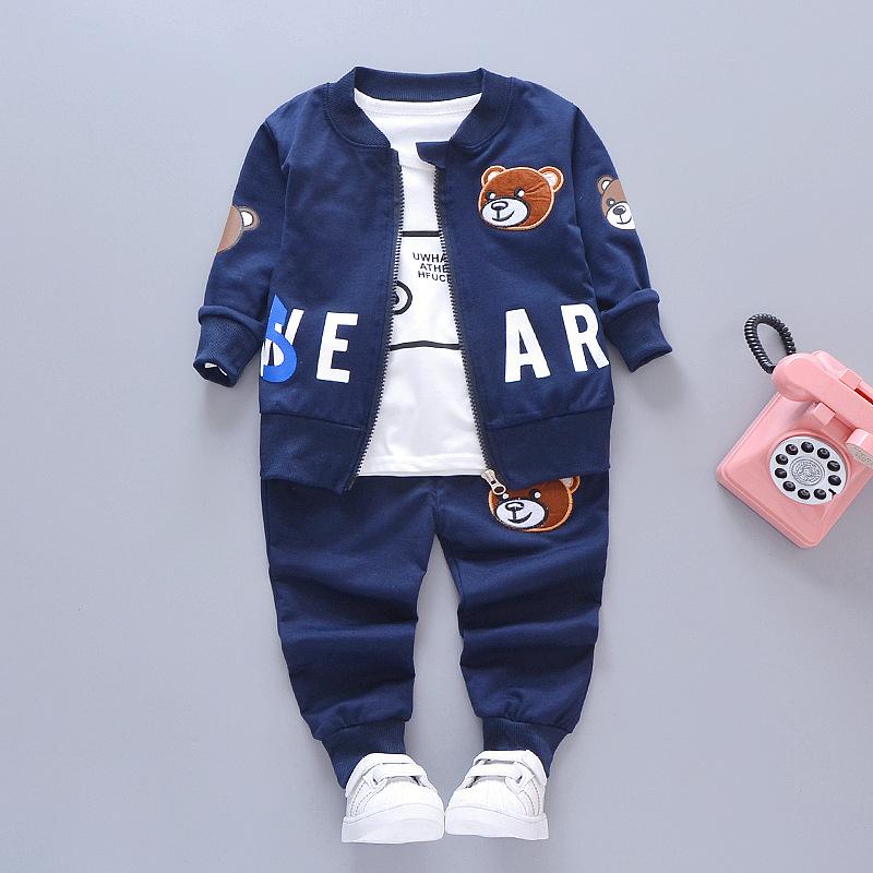 Kids' Korean Style Cartoon 3-Piece Set: Long Sleeve Sweatshirt, Jacket, and Pants for Boys - Perfect for Autumn and Spring.