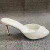 Fashion Genuine Leather Peep Toe Thin Heel Women Slippers Solid Summer Fashion Sandals Slip-On Shallow Patent Leather Shiny Sandals