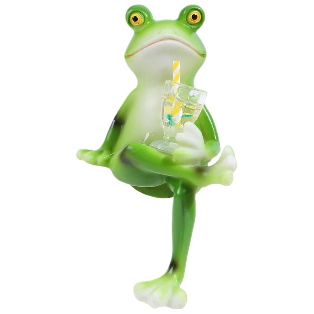 Funny Drinking Frog Statue Flower Pot Hugger Resin Hanging Frog Figurine Miniature Frog Figurine for Flower Yard Lawn Ornament