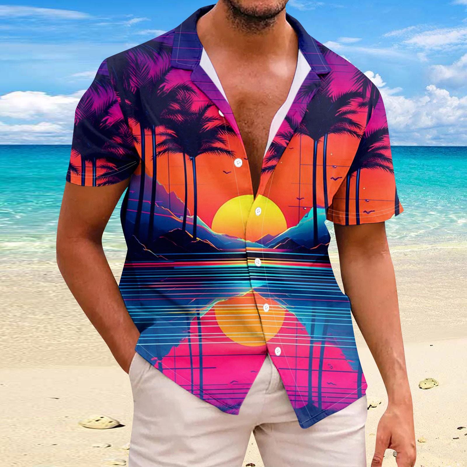 

Гавайська сорочка для чоловіків, повсякденна модна літня футболка з короткими рукавами та ґудзиками XXL фіолетовий