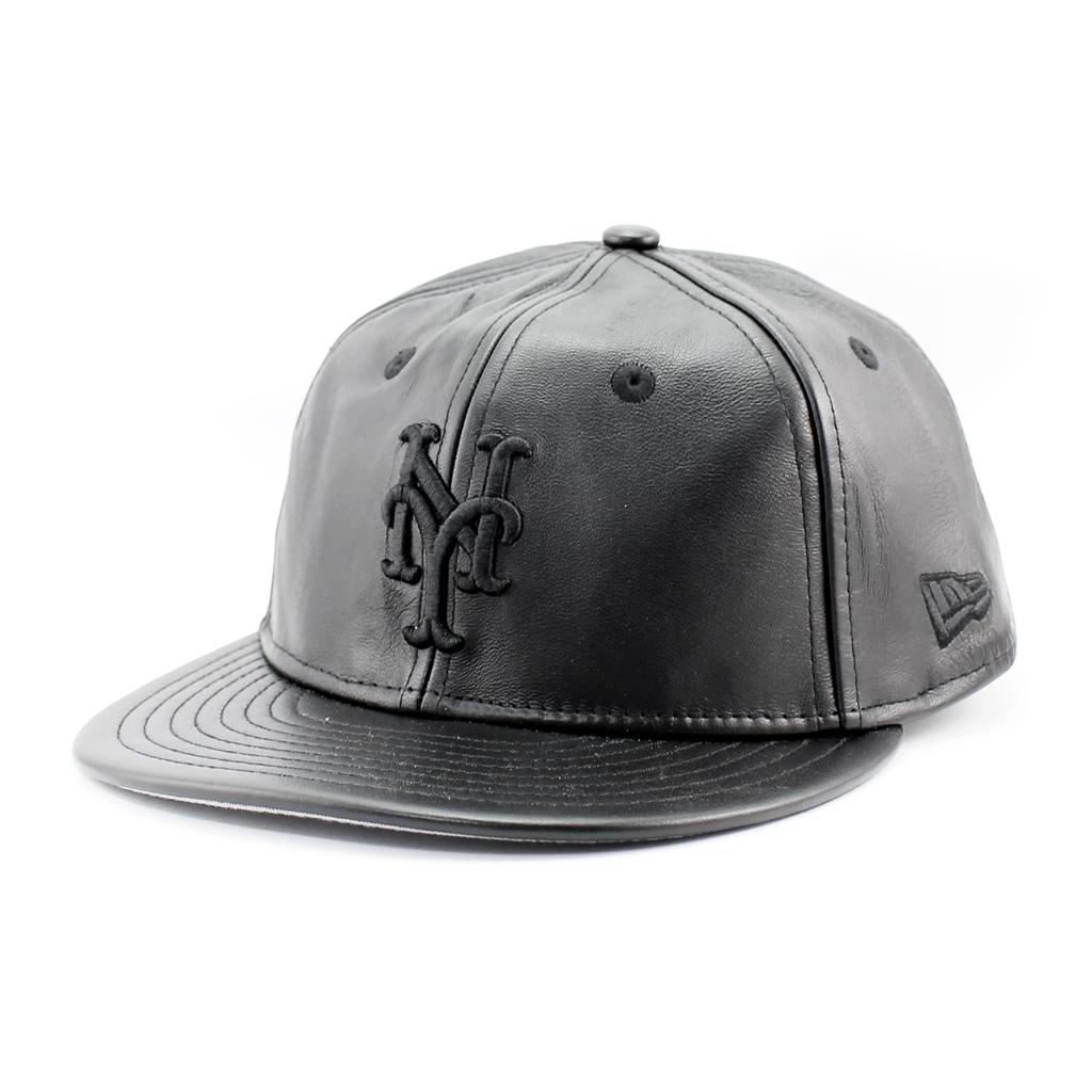 New Era Cap RC9FIFTY Strapback New York Mets MLB GENUINE LEATHER RETRO CROWN STRAPBACK CAP BLACKOUT NEW YORK METS [Used]