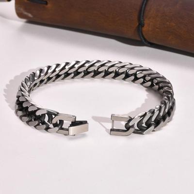 Herren Edelstahl Retro Kubanische Gliederkette Armband - Trendiges Mode Hip-Hop Accessoire (BR-475)