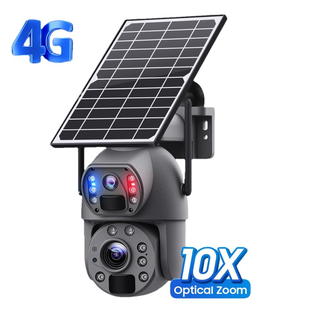 10x/20x Zoom 4G/WIFI Solar Powered Camera, HD Night Vision Security Camera, Solar Panel, PIR Human Motion Detection Monitor