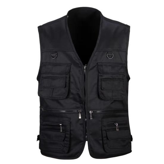 Men Waistcoat Solid Color Multi Pockets Zipper Sleeveless Spring Vest for Fishing