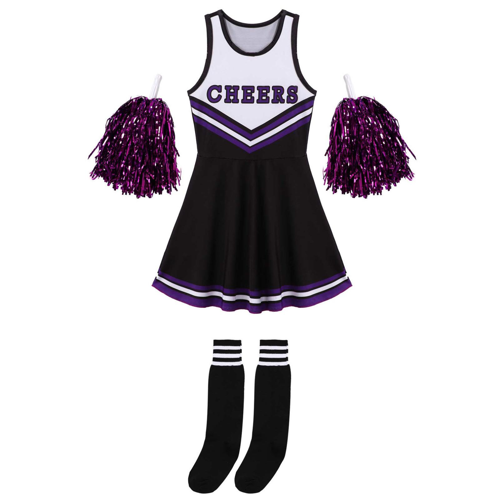 

Діти, дівчата, уніформа лідера вболівальників, дитячий костюм для вболівальників із панчохами, 2 помпонами 9-10 Years чорний