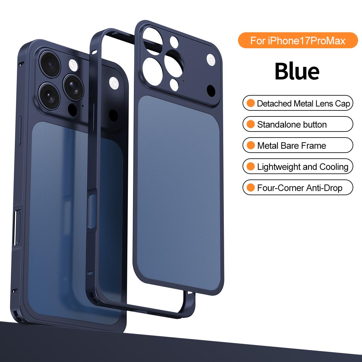 

iPhone 15 Metal Back Sticker with Sea Horse Buckle Alloy Frame & Heat Dissipation 14 Pro Case 13 Pro Max to 17 Pro Max