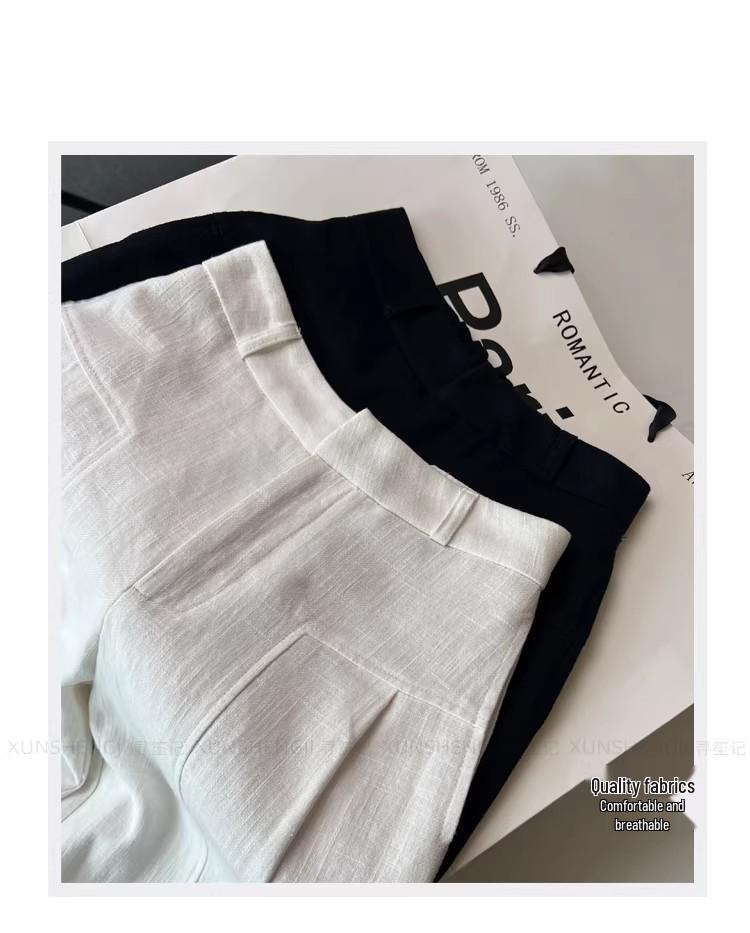 Women's High-Waisted Wide-Leg Linen Pants - White Summer Drape Style