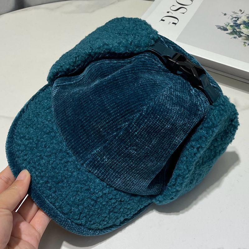 Japanese Corduroy Trapper Hat - Minimalist Solid Color Winter Ear Flaps Faux Shearling Thermal Cycling Cap Women