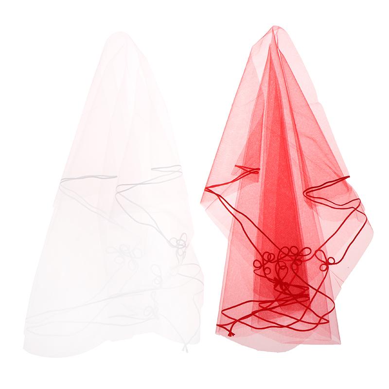 Véu de noiva de 1,4 m com fio de seda e borda de 1 camada, véu de cabeça de noiva branco e vermelho