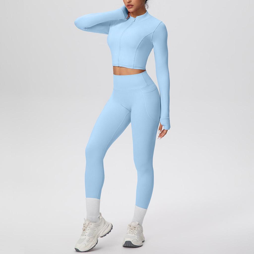 High-Waist Thumb-Hole Zipper Yoga Jacket and Butt-Lifting Leggings Set