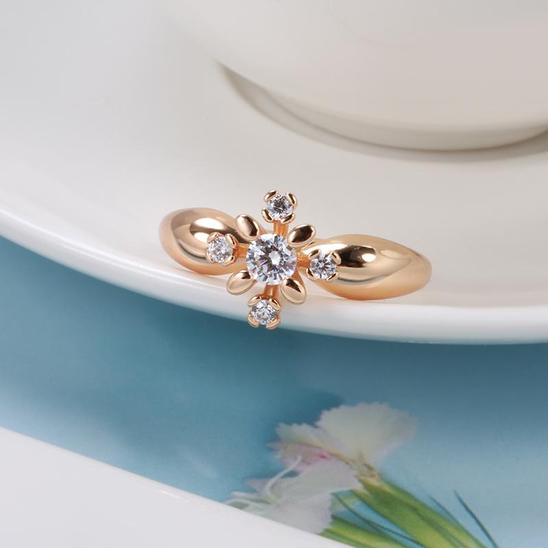 Rose Gold Color Crystal Flower Rings For Women Fashion Natural Zircon Wedding Bride Accessories Daily Fine Jewelry