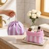 Striped Drawstring Cosmetic Bag Portable Striped Cosmetic Organizer Makeup Bag Organize  Women