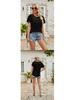 European and American Women's Solid Color Mesh Ruffle Short Sleeve T-shirt