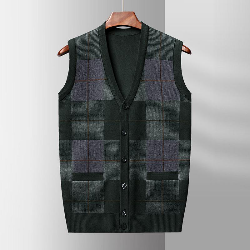 Autunno e Inverno Nuovo Gilet da Uomo in Lana Lavorato a Maglia Gilet Slim Moda Color Block Maglia Cardigan Uomo.
