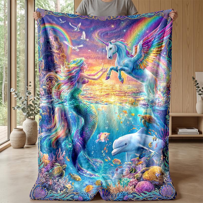 Mermaid and Unicorn Theme blanket Lightweight Warm Flannel Blanket Decorative Throw Blanket for Home Decoration