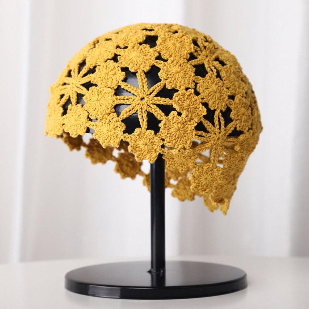 Flowers Knitted Hat Hollowed Out Skullies Hat Breathable Sun Visor  for Women