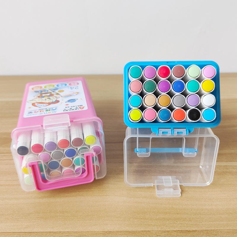 24-Color Acrylic Marker Set: Student DIY Art Pens with Handheld Square Box