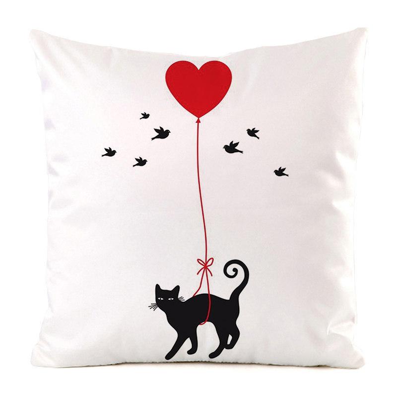 Creative Cartoon Black Cat Digital Printing Short Plush Pillow Covers For Car Sofa Office Cushion Cover Home Goods 60X60Cm
