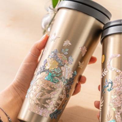 Mother-of-Pearl Golden Peony Vase Tumbler, 700ml