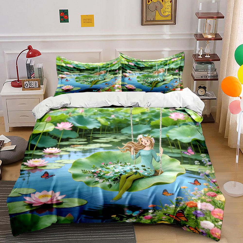 Fairy Garden Decor Set Soft Comfortable Duvet Cover Bedding Set Included 1*Duvet Cover & 2*Pillowcases, Gift