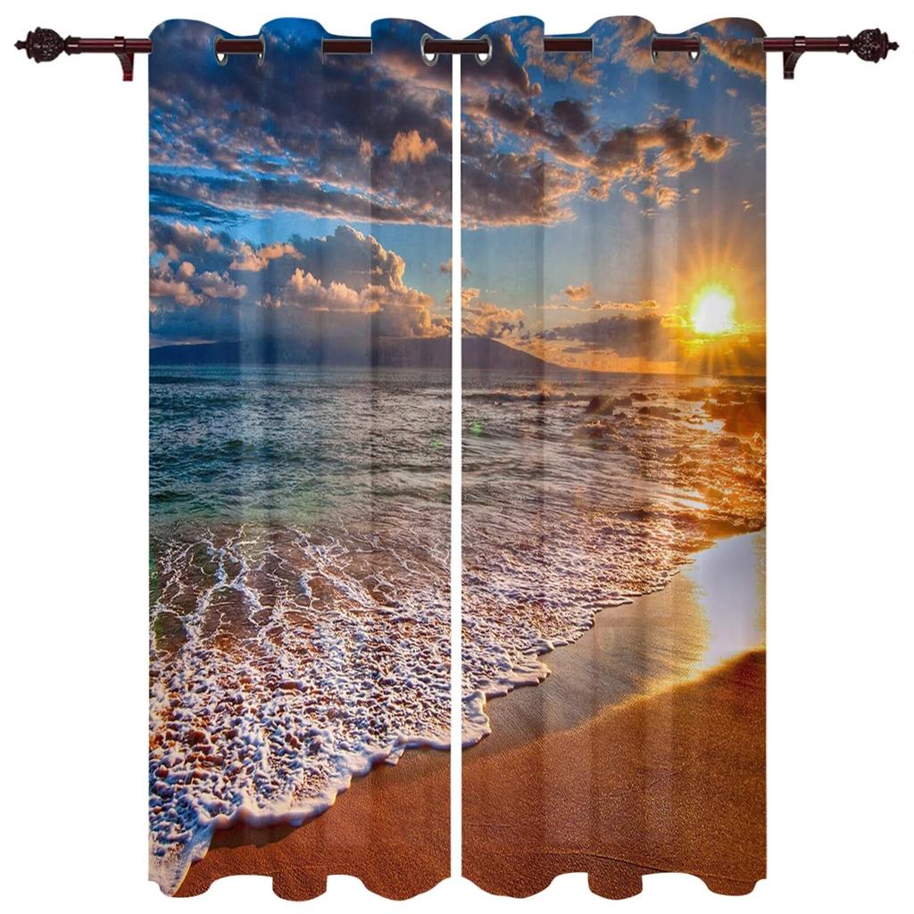 Blue Sea Water Wave Landscape Windows Curtains for Bedroom Modern Printing Blinds Curtain For Living Room Home Decor