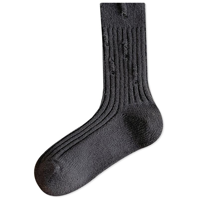 Season Socks Hole Stacking Socks Trendy Outer Wear Personalized Retro Fleece Thickened Warm Australian Fleece Medium Tube Socks